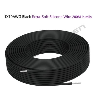Power Cord 10 AWG Black Soft Flexible Silicone Wire Tinned Copper 1 Conductor 3 Colors Power Cable