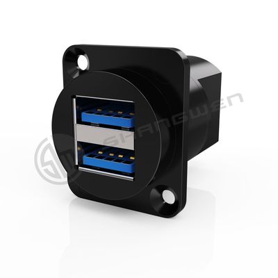Conector de montagem de painel de portas duplas Conector USB blindado à prova d'água de 9 pinos