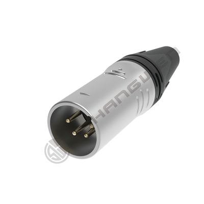 Conector XLR Fêmea 4P 4 polos Áudio Interno Proteção IP40 Contatos banhados a prata Corpo niquelado Corrente nominal 7.5a
