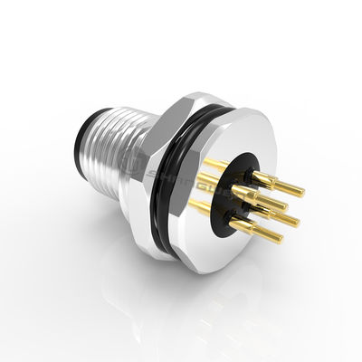 Industrial Grade M8 Female Back Mount Socket Right Angle IP67 with Solder Screw M12*1 for PCB 2P 3P 4P 4P Contacts Brass Copper