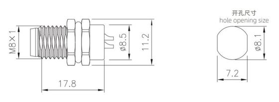 Industrial Grade M8 Male Back Mount Socket(Solder,Screw M8*1, Metal Interface) IP67